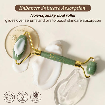 Jade Roller for Face - Smoothes Fine Lines & Wrinkles, Valentines Day Gifts, Massager Skin Care Tools with Small Eye Roller for Puffy Eyes, De-Puffing & Firming Facial Tool, Self Care Gifts for Women